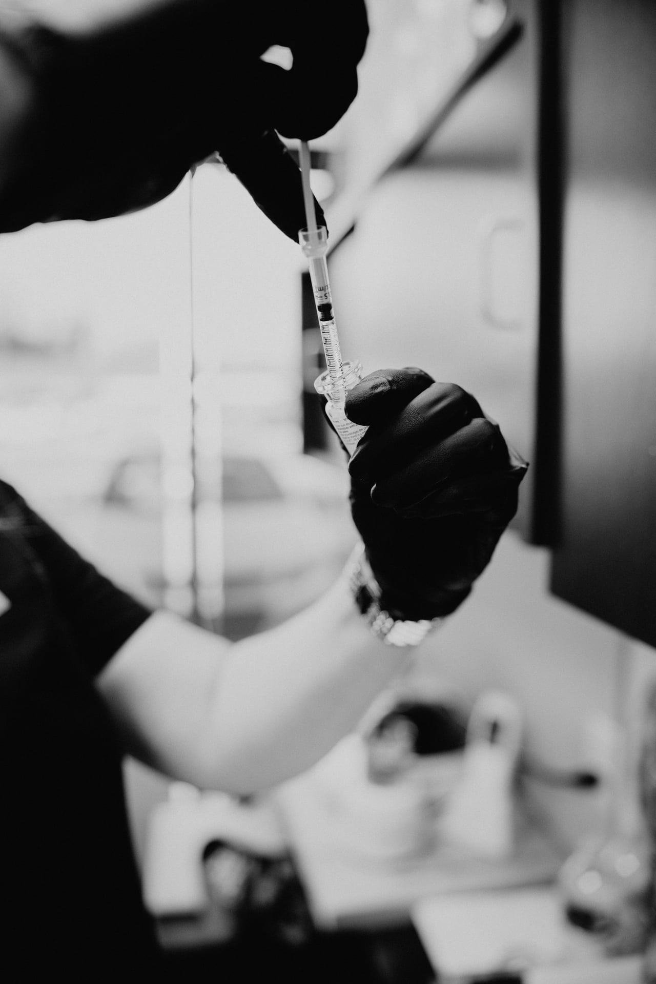 Drawing up botox in a syringe